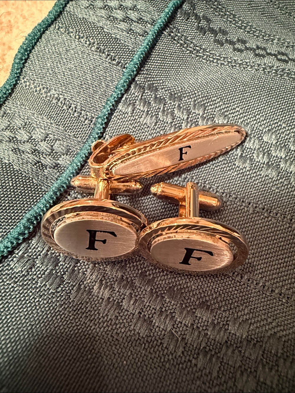 Monogram 'F' Gold-Tone Cufflinks and Tie Clip Set
